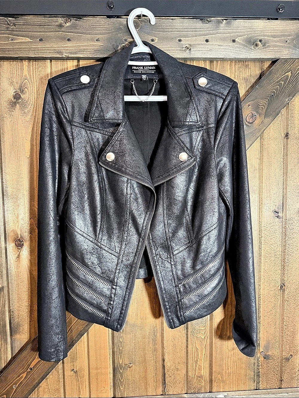Frank Lyman Design Collection Moto Leather-Look Jacket Size Medium Like New